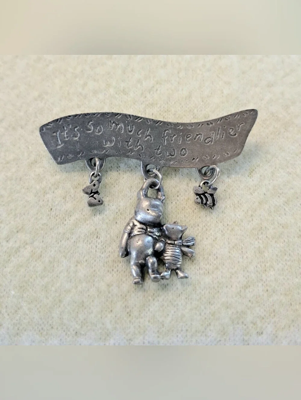 Vintage Disney Danforth Pewter Winnie The Pooh & Piglet Dangle Brooch